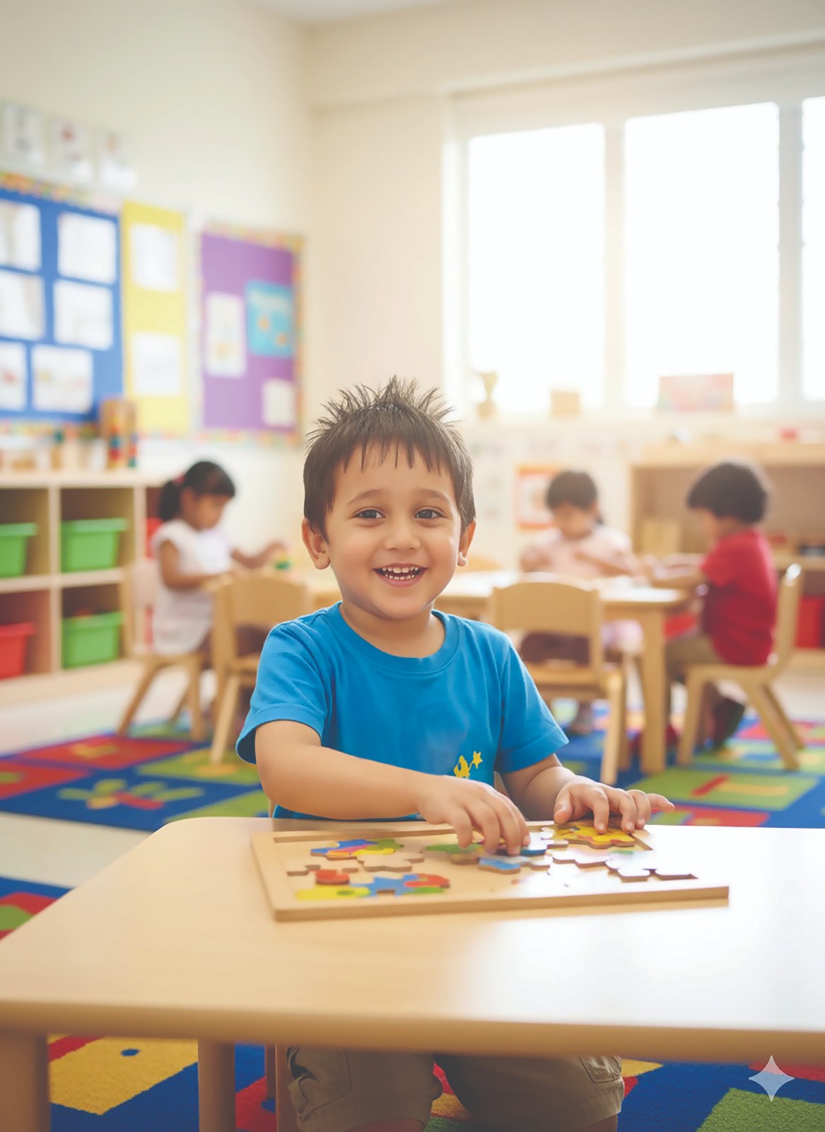 Student smiling with a puzzle